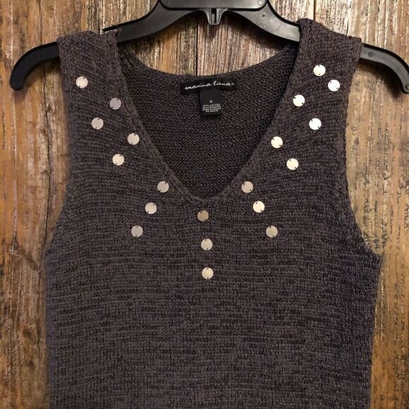 Marina Luna S Gray Cotton Knit Sequin Embellished Beading Sleeveless Casual Top - Picture 5 of 7